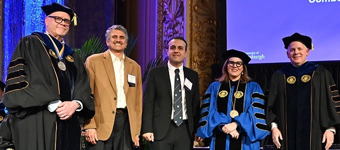 Chancellor, Provost, and Senior Vice Chancellor for Research with Engineering award recipients at 2024 Faculty Honors Convocation 