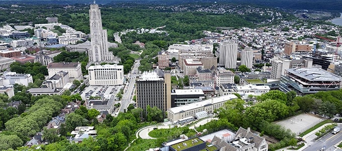 Aerial view of campus from drone