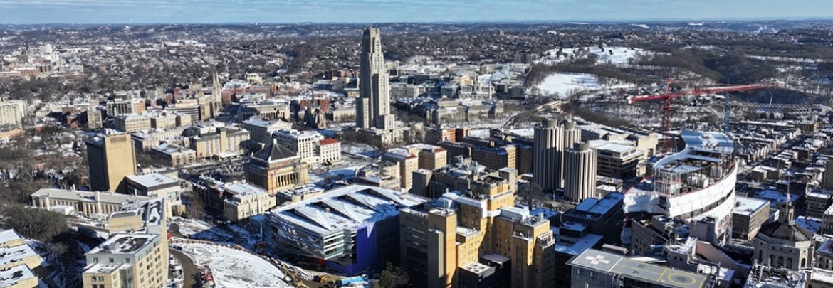 Pittsburgh campus view from hilltop in winter