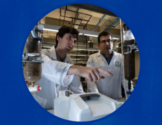 Patrick Dunn and Alireza Mohammadzadeh in a research lab